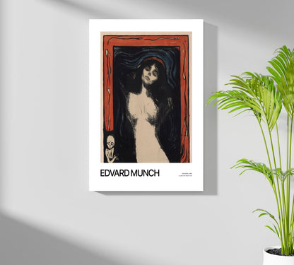 Munch Mulher de Cabelos Escuros com Borda Vermelha Impressão em Alumínio