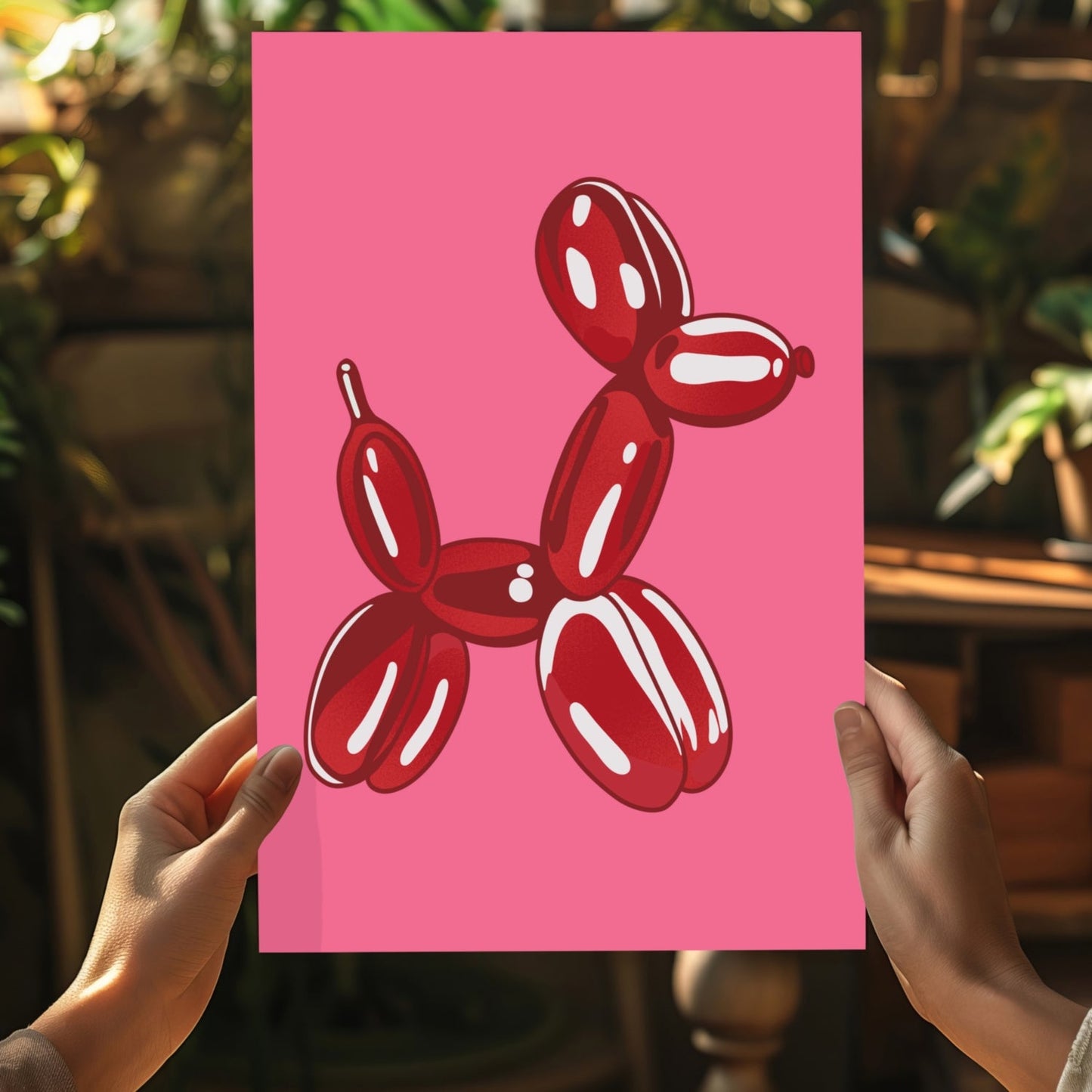 Tiefrot auf heißpinkem Balloon Dog Aluminiumdruck