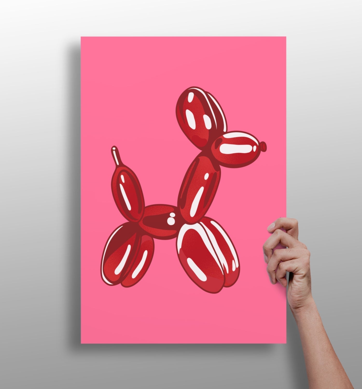 Tiefrot auf heißpinkem Balloon Dog Aluminiumdruck