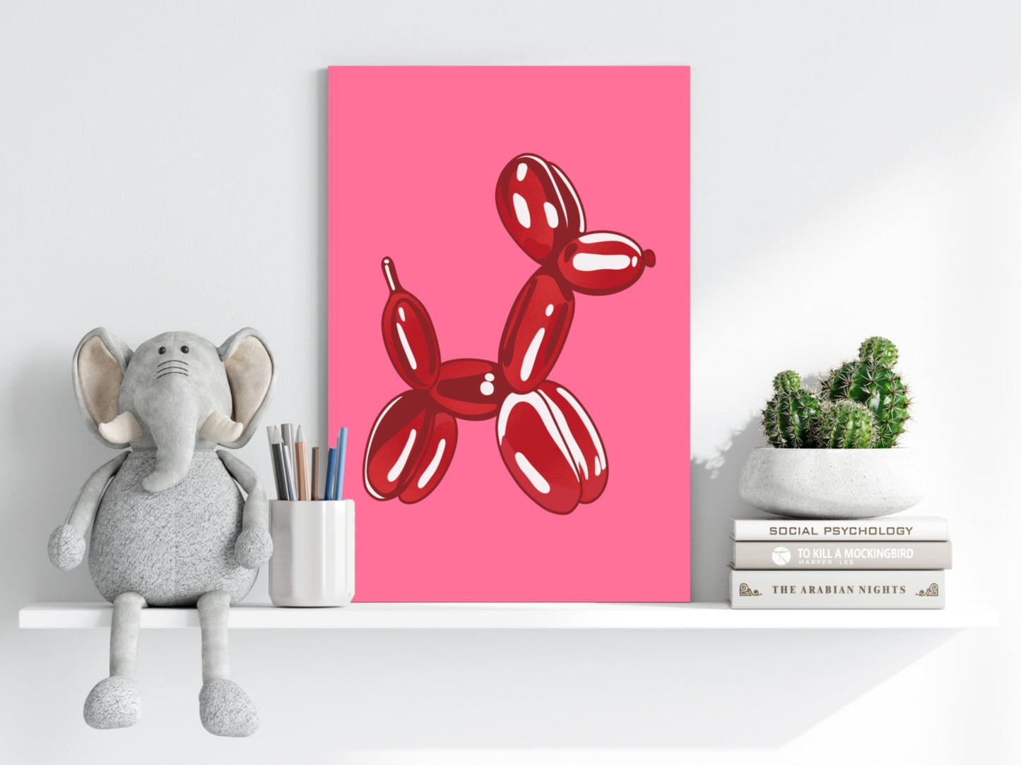 Tiefrot auf heißpinkem Balloon Dog Aluminiumdruck