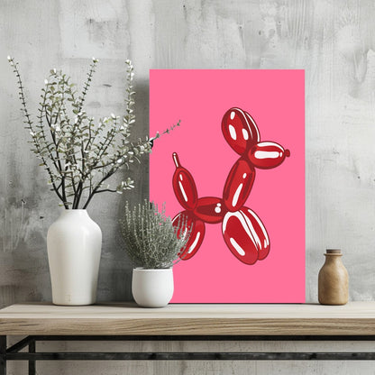 Tiefrot auf heißpinkem Balloon Dog Aluminiumdruck