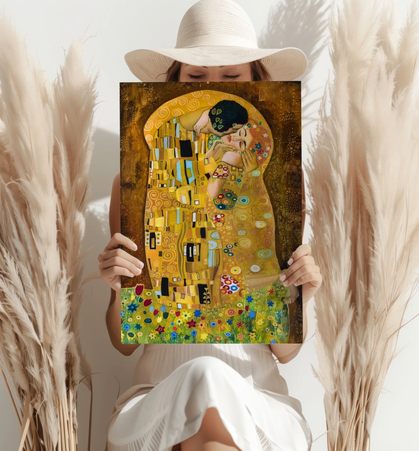 Hliníková tisková reprodukce Polibku od Gustava Klimta