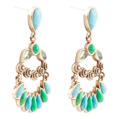 Orecchini pendenti con perno dorato Legacy blu e lime turchese