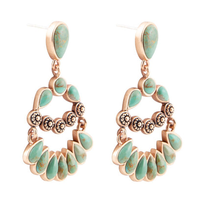 Botanical Green Turquoise Golden Statement Earrings