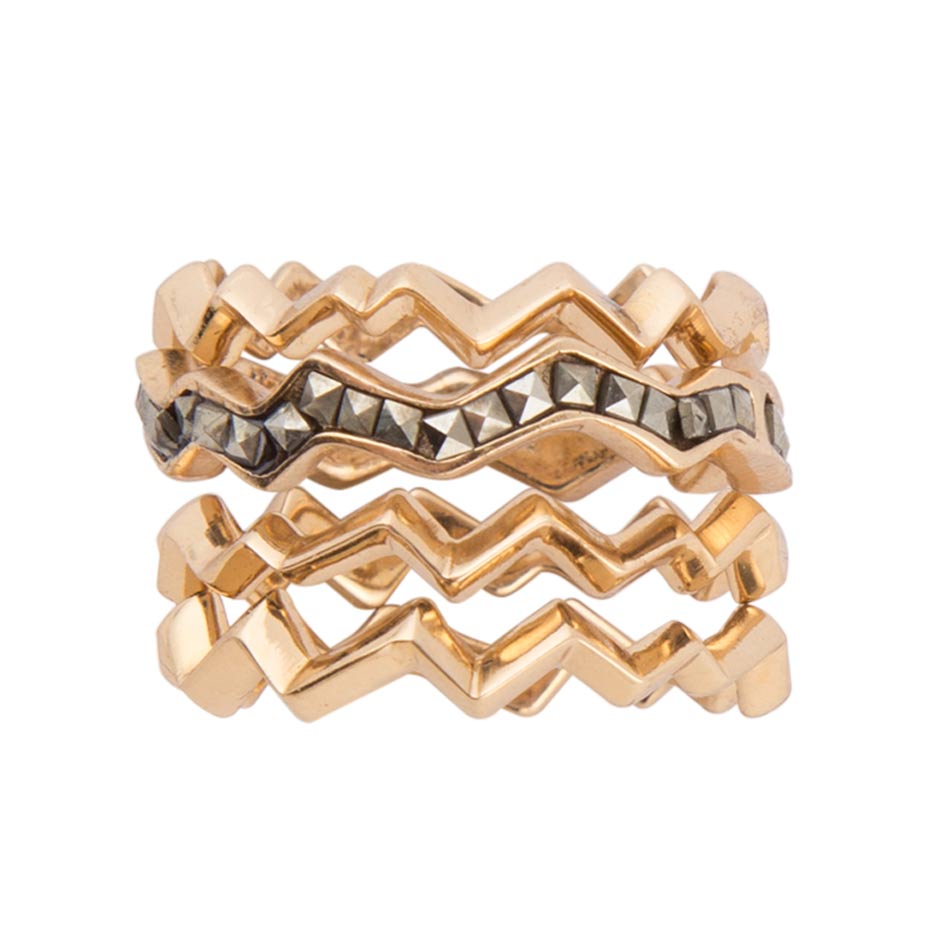 Set di anelli impilabili in marcasite e bronzo