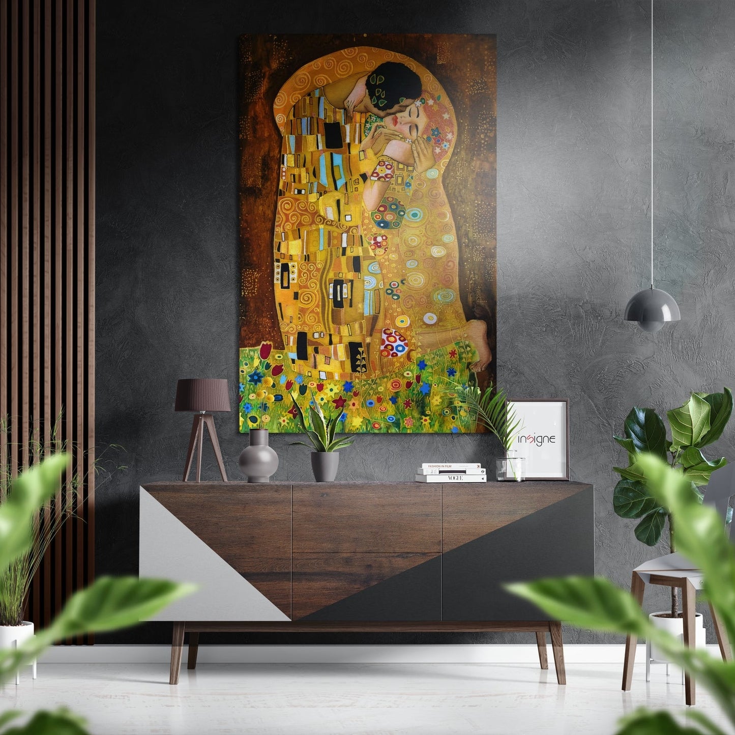 Obraz ścienny Klimt's Kiss z aluminium szczotkowanego na Dibondzie