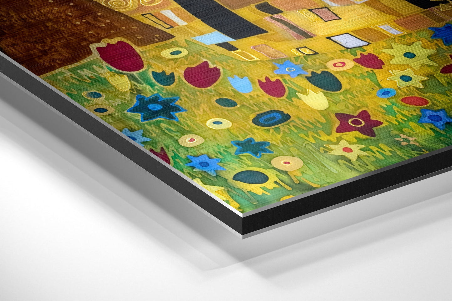 Obraz ścienny Klimt's Kiss z aluminium szczotkowanego na Dibondzie