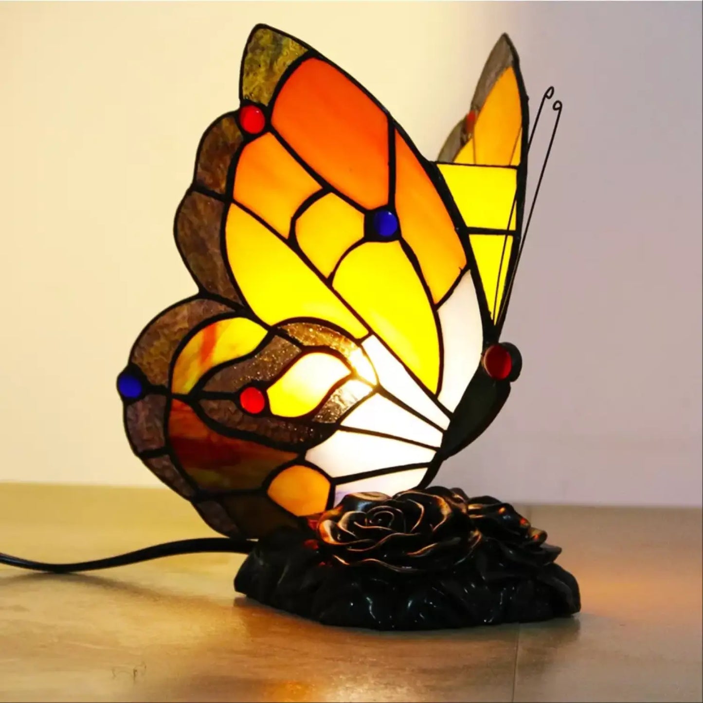 Nattlampa Fjäril Tiffany-lampa i glas