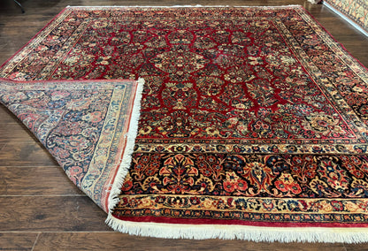 Persian Sarouk Rug 10x10, Square Persian Carpet, Red, Floral, Antique