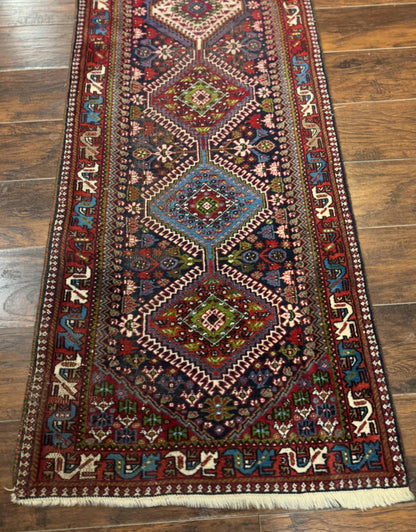 Persian Tribal Runner Rug 2.6 x 20 ft, Antique Persian Shiraz Carpet for Hallway, Colorful Navy Blue