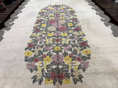 Palace Size American Hooked Rug 11x20 Aubusson Style Ivory