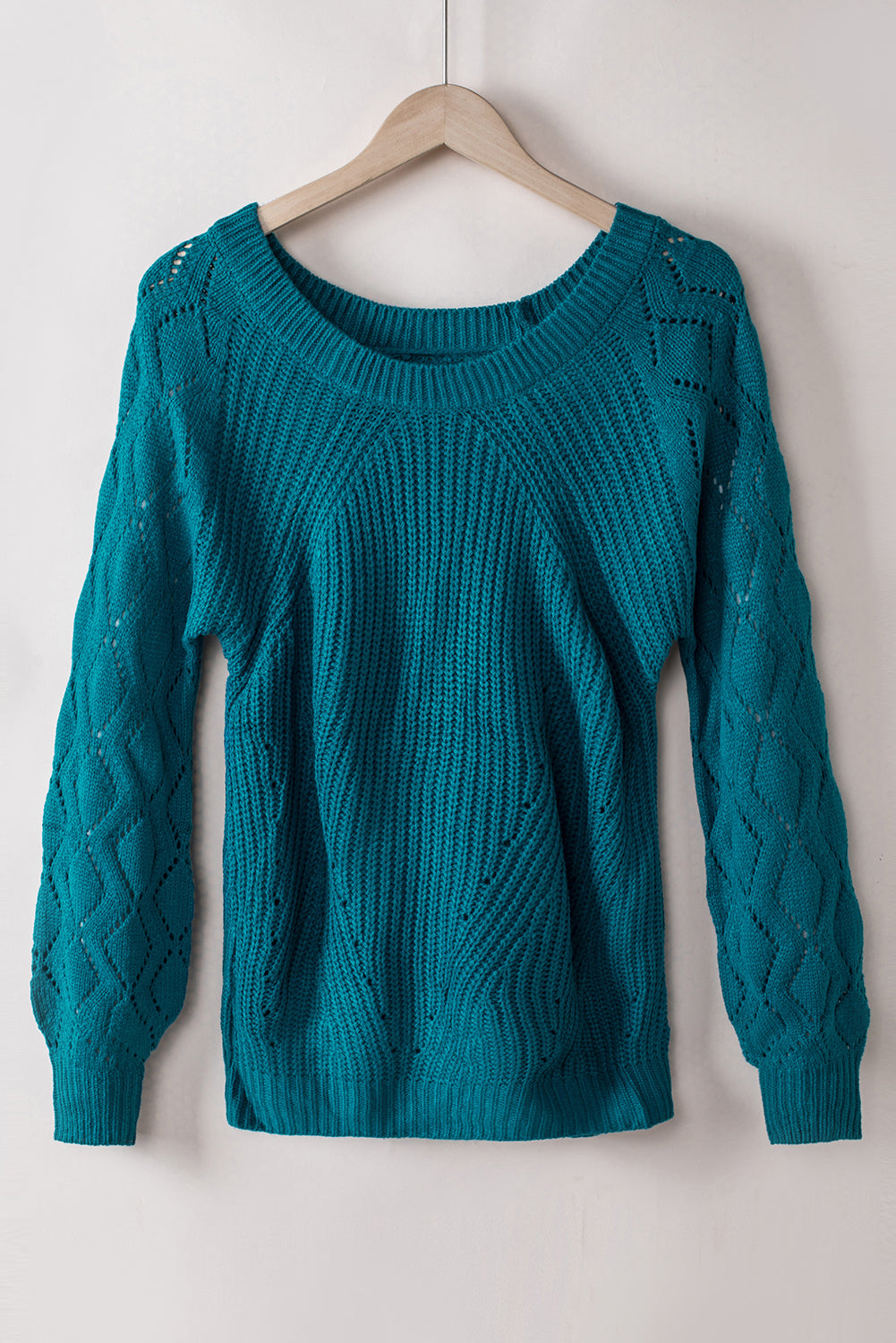 Sweter dzianinowy Lia z ażurowymi bufkami
