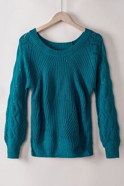 Sweter dzianinowy Lia z ażurowymi bufkami
