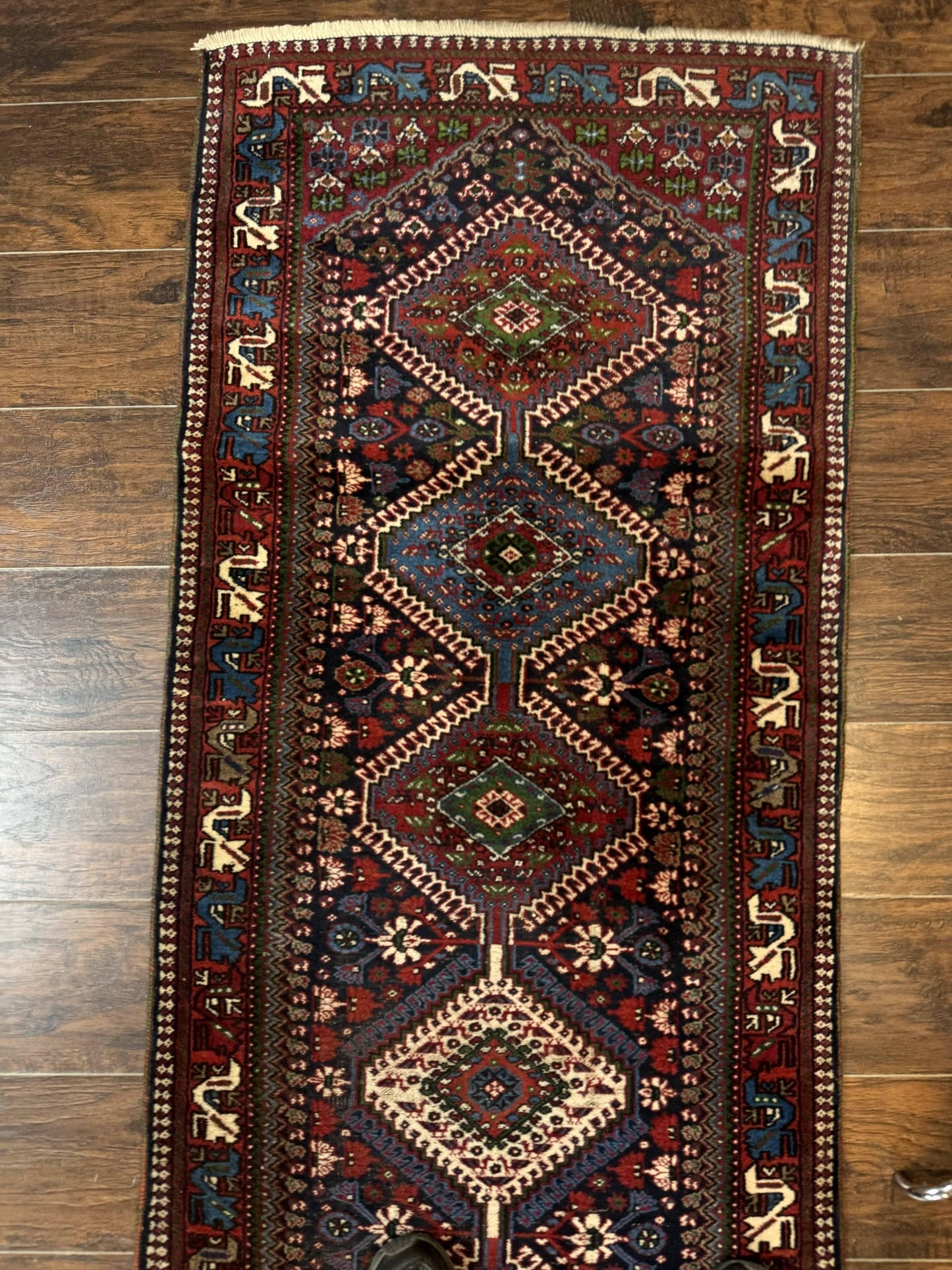 Persian Tribal Runner Rug 2.6 x 20 ft, Antique Persian Shiraz Carpet for Hallway, Colorful Navy Blue