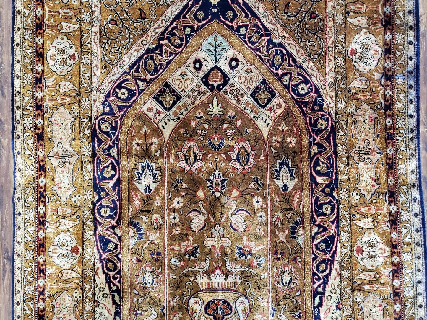 Semi Antique Persian Qum Silk Prayer Rug, Silk, Hand-Knotted, 3'6" x 5'