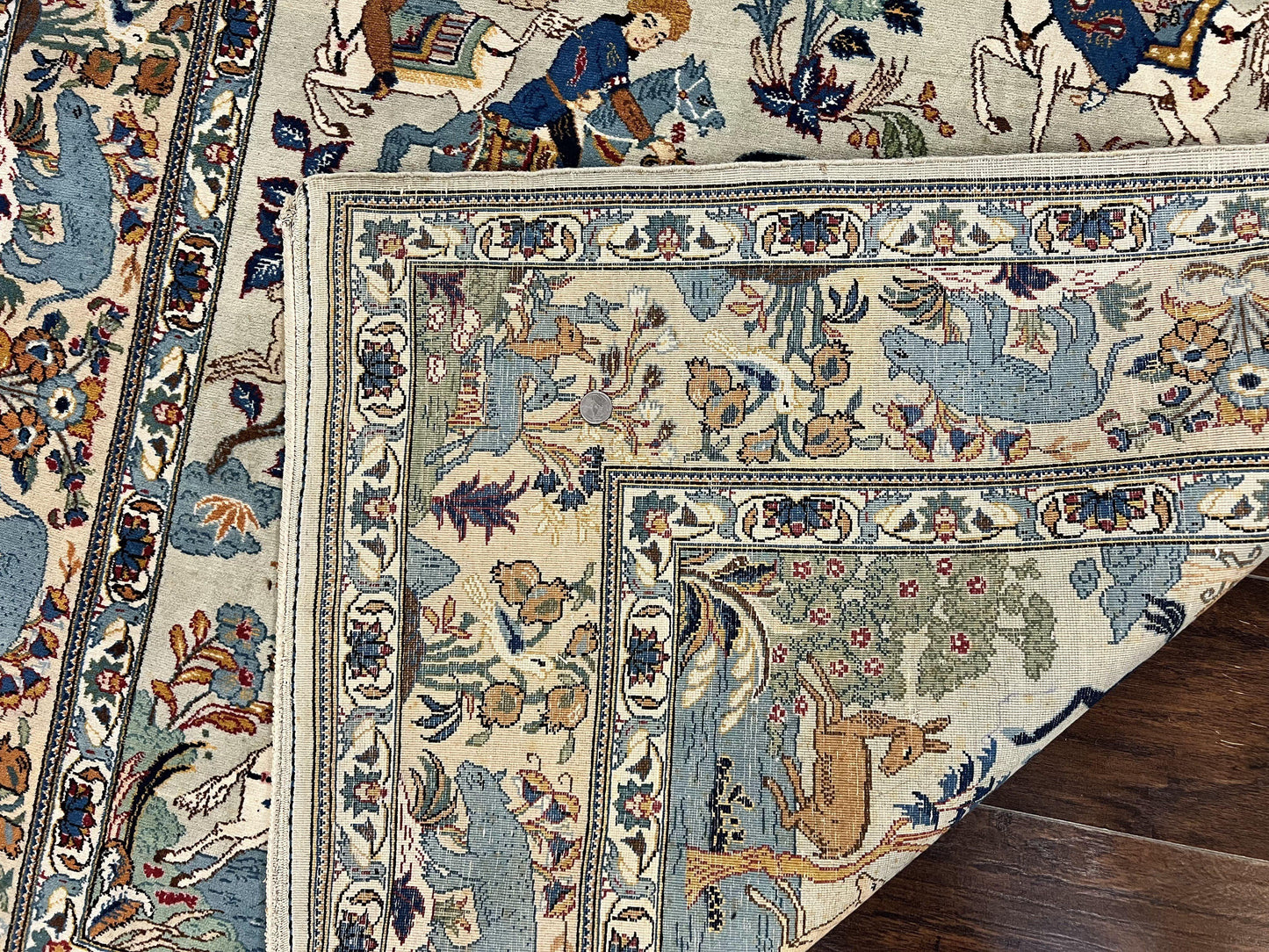 Persian Kashan Pictorial Rug 4.6 x 7, Hunting Scene, SIgned by Masterweaver, Animal Pictorials, Rare, Handmade, Wool, Vintage, Very Fine
