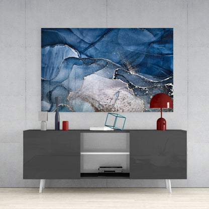 Art mural en verre avec encre or bleu acier