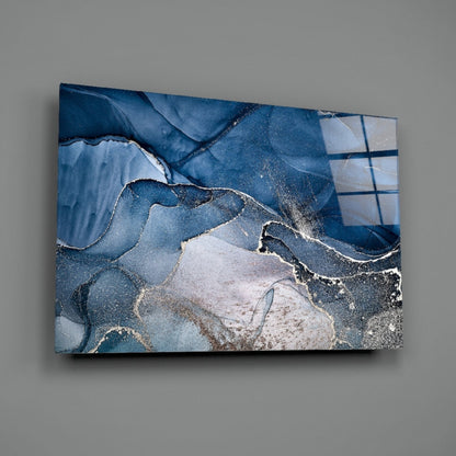 Art mural en verre avec encre or bleu acier