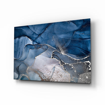 Art mural en verre avec encre or bleu acier