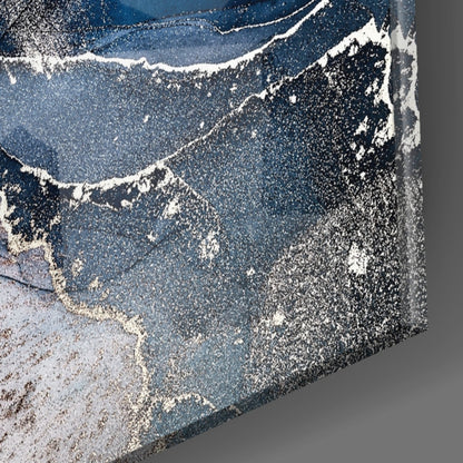 Art mural en verre avec encre or bleu acier