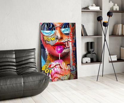 Pop artové bublinkové žvýkačkové graffiti obličejové skleněné nástěnné umění