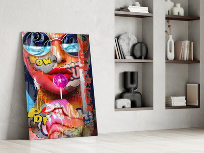 Pop artové bublinkové žvýkačkové graffiti obličejové skleněné nástěnné umění