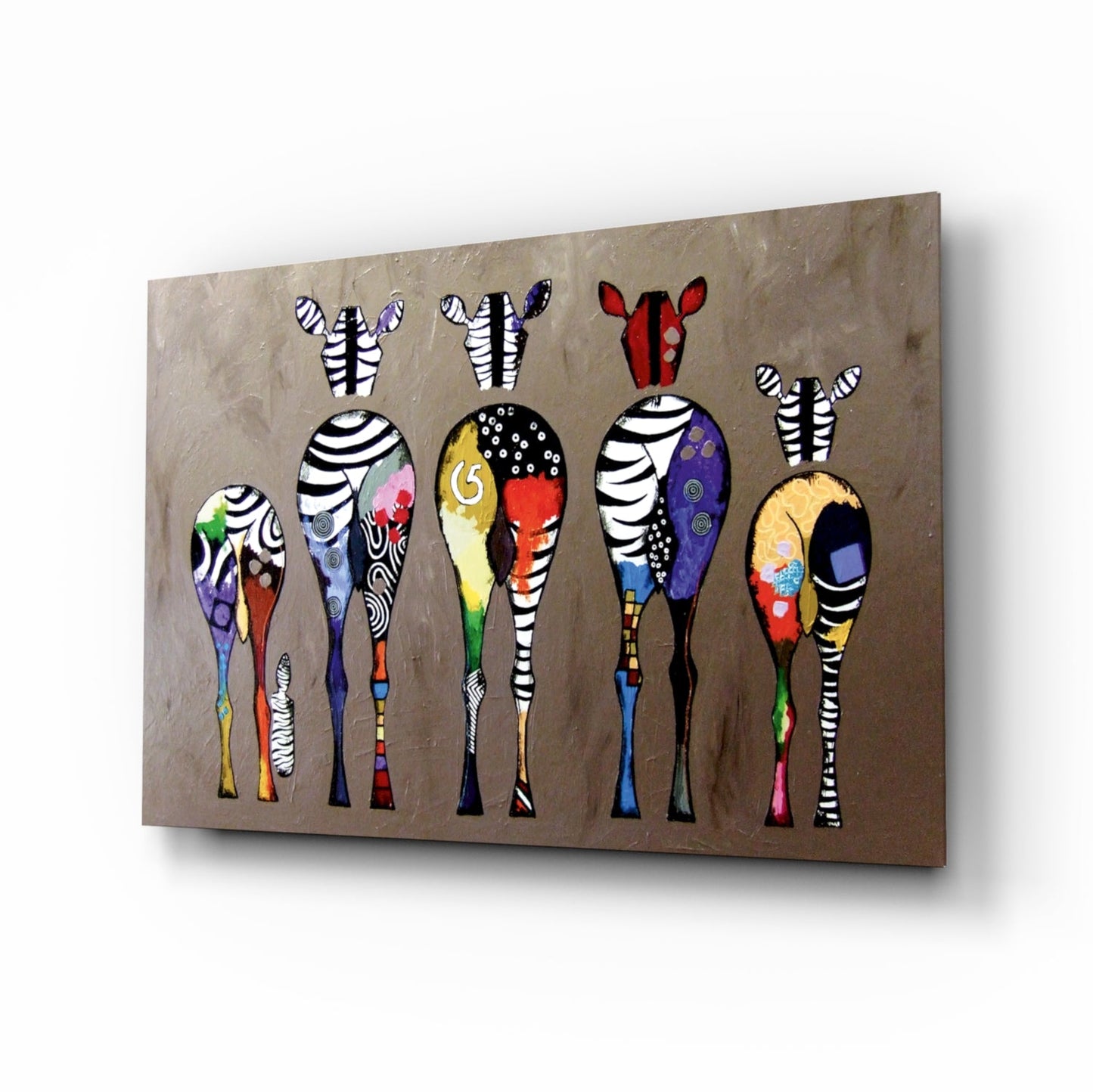 Arte de pared de vidrio con cebras coloridas