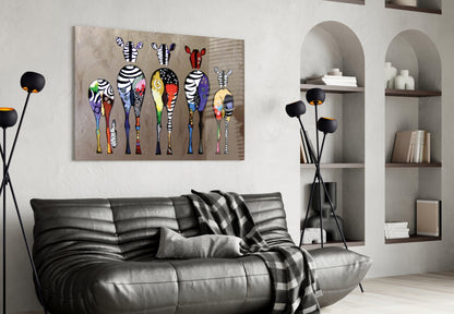 Arte de pared de vidrio con cebras coloridas