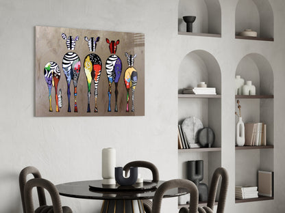 Arte de pared de vidrio con cebras coloridas