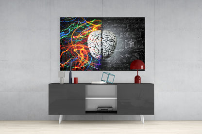 Arte de pared de vidrio cerebral con vetas de color y fórmula de tiza