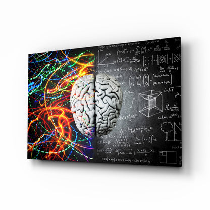 Arte de pared de vidrio cerebral con vetas de color y fórmula de tiza