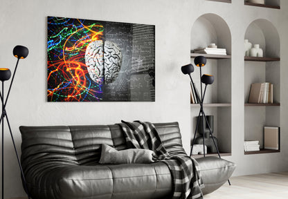 Arte de pared de vidrio cerebral con vetas de color y fórmula de tiza