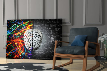 Arte de pared de vidrio cerebral con vetas de color y fórmula de tiza