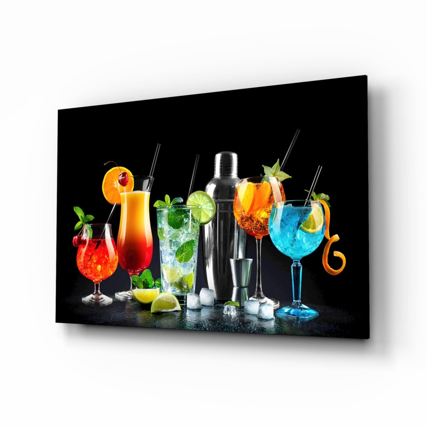 Neonblaue Shaker-Cocktails Glaswandkunst