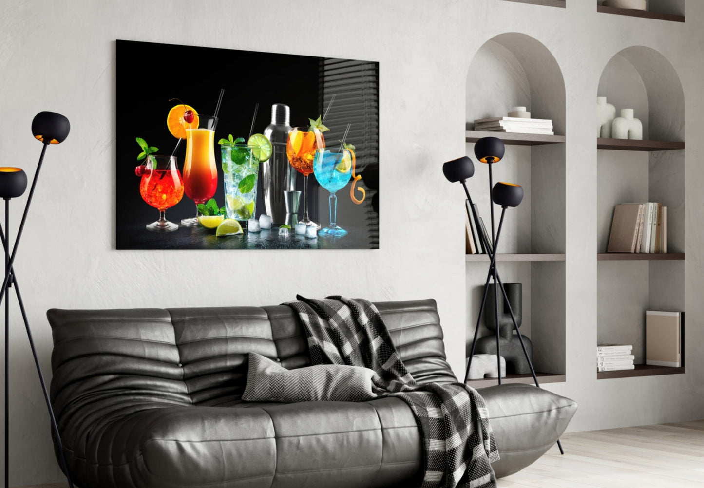 Neonblaue Shaker-Cocktails Glaswandkunst