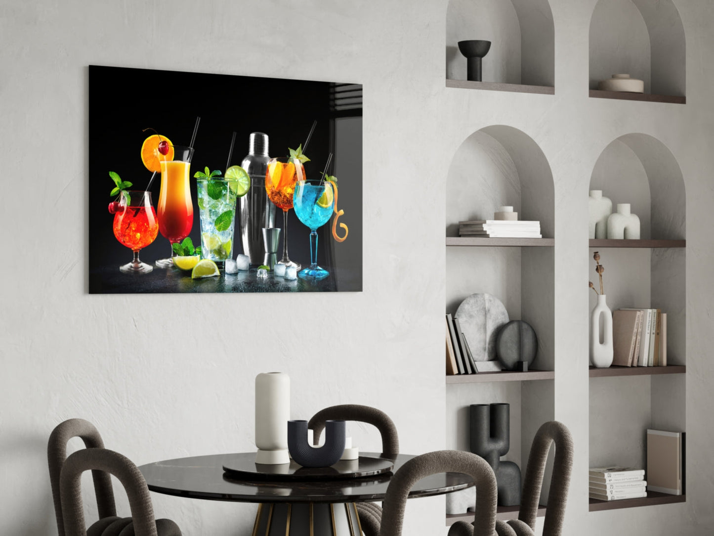 Neonblaue Shaker-Cocktails Glaswandkunst