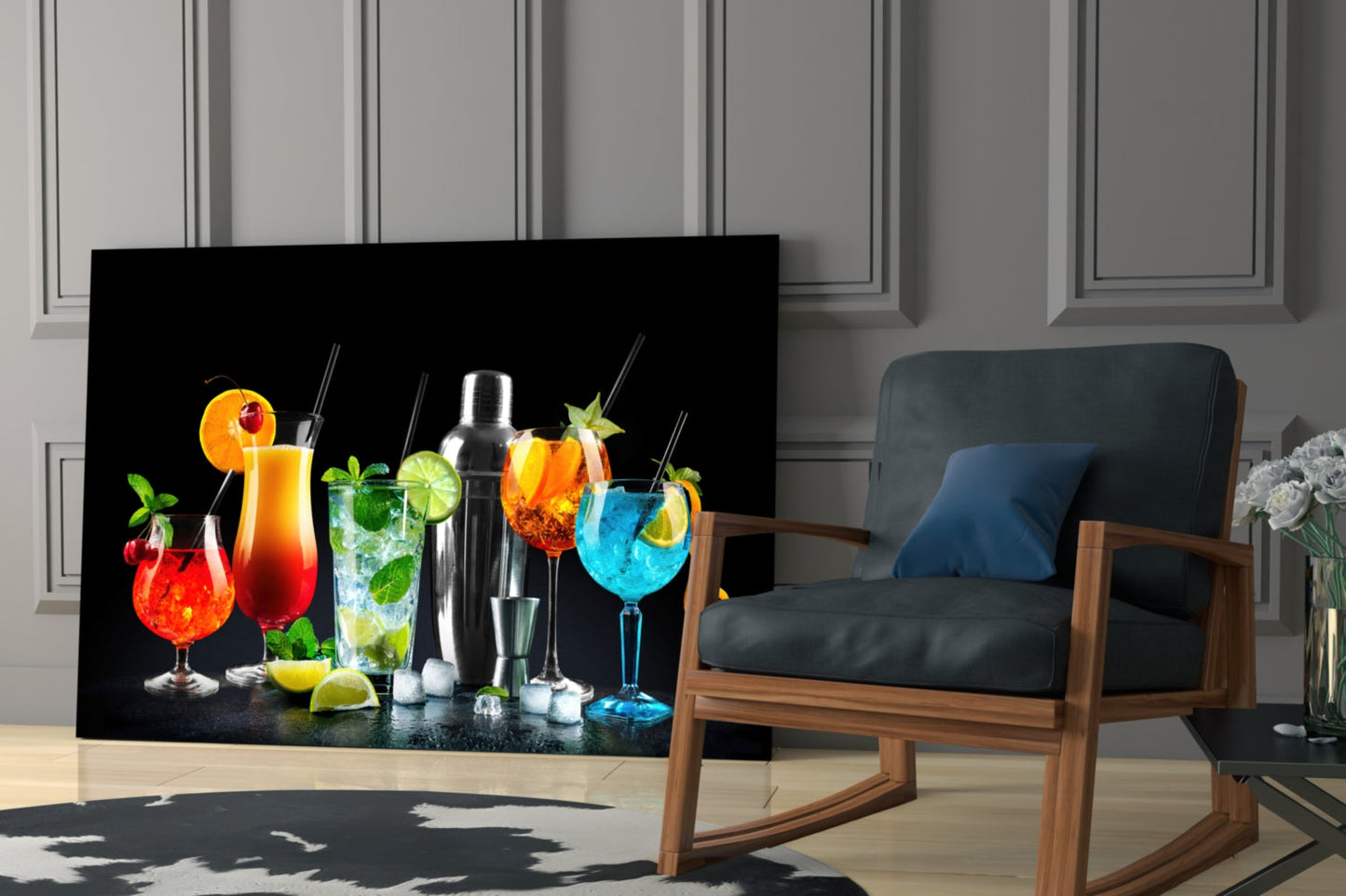 Neonblaue Shaker-Cocktails Glaswandkunst