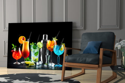 Neonblaue Shaker-Cocktails Glaswandkunst