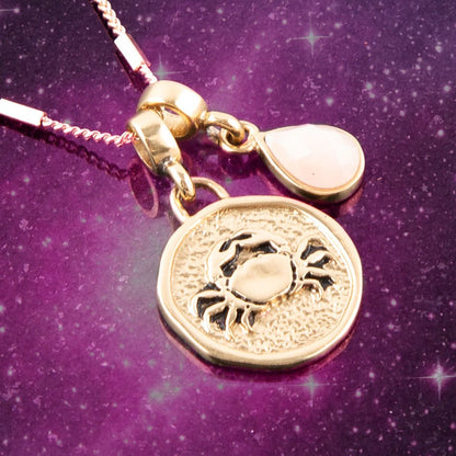 Rak - Zodiakalny różowy opal Naszyjnik z złotym zawieszkiem