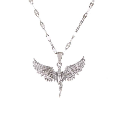 Women’s Dream Moon Necklace - Titanium Steel with Green, Pink, and White Accents for Elegant Style