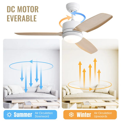 Takfläktar med ljus med reversibel DC-motor och justerbar hastighet