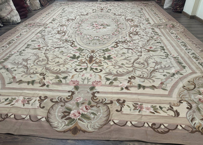 Palace Sized Aubusson Rug 13 x 20, Flatweave Aubusson Weave, Oversized Rug, European French Elegant Design