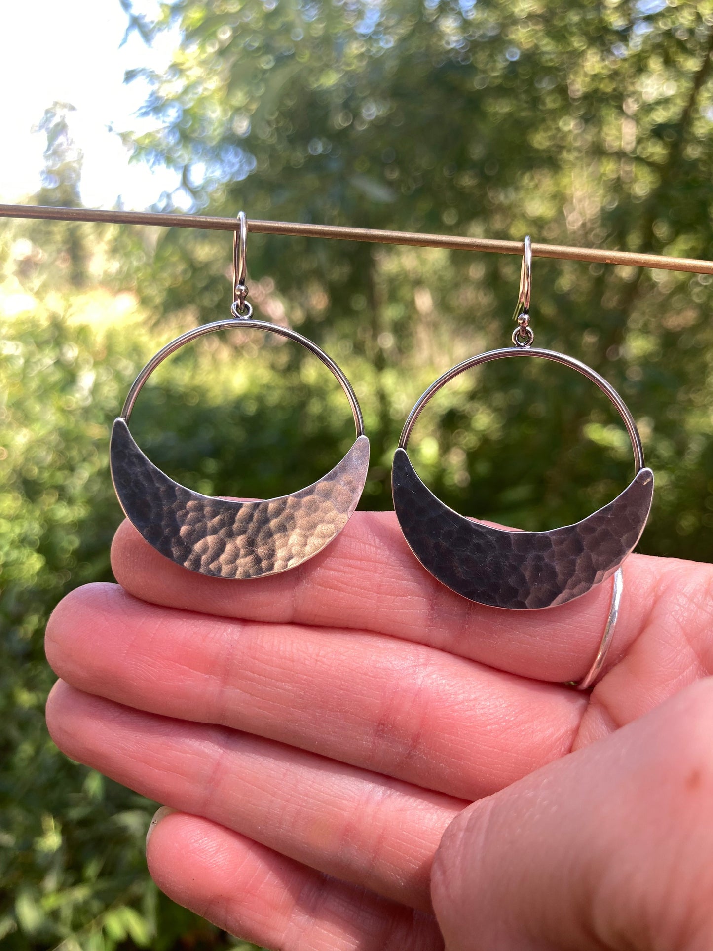 Crescent Moon Hoop Earrings in Sterling Silver | Moon Phase Earrings