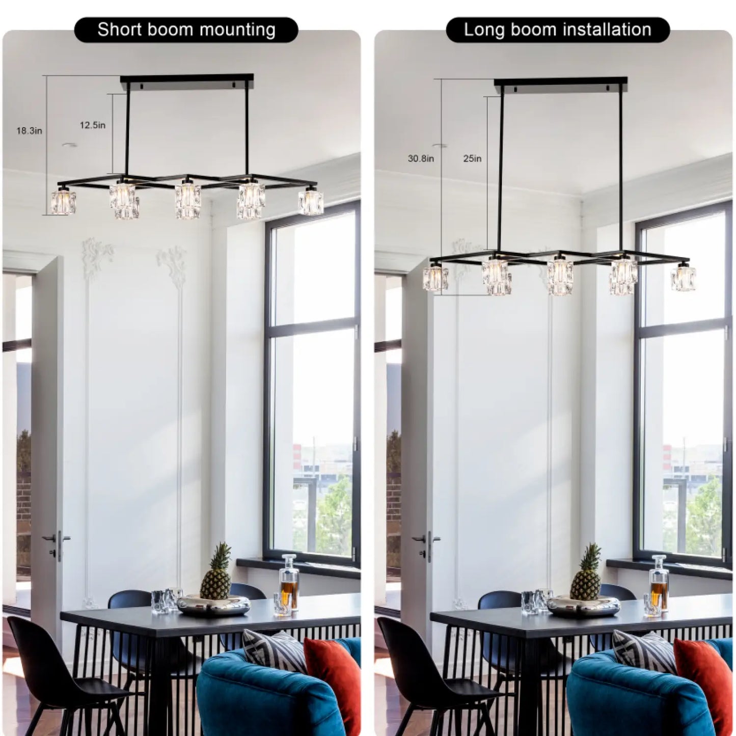 Kristallkrona för matsal med 8-ljus för modern lantlig design