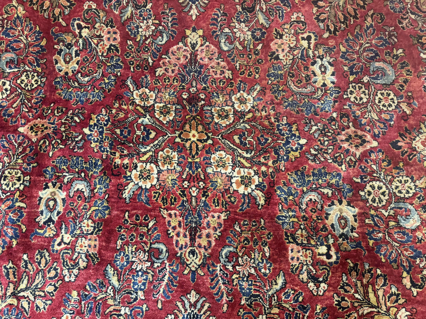 Persian Sarouk Rug 10x18, Palace Size Antique Persian Carpet, Wool, Red, Floral, Handmade Traditional Persian Rug, Extra Large Rug