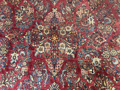 Persian Sarouk Rug 10x18, Palace Size Antique Persian Carpet, Wool, Red, Floral, Handmade Traditional Persian Rug, Extra Large Rug