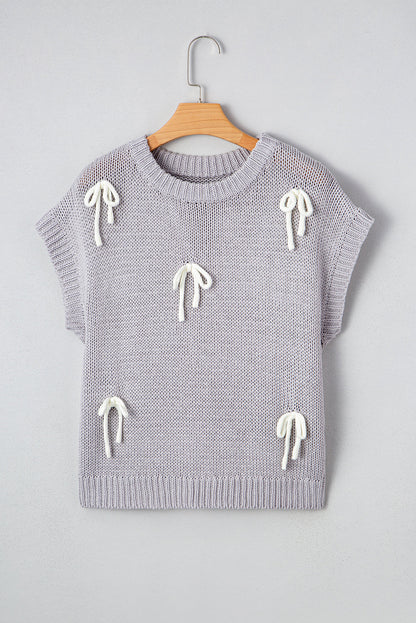 Sweter Sara z aplikacją i rękawami typu cap z kokardą