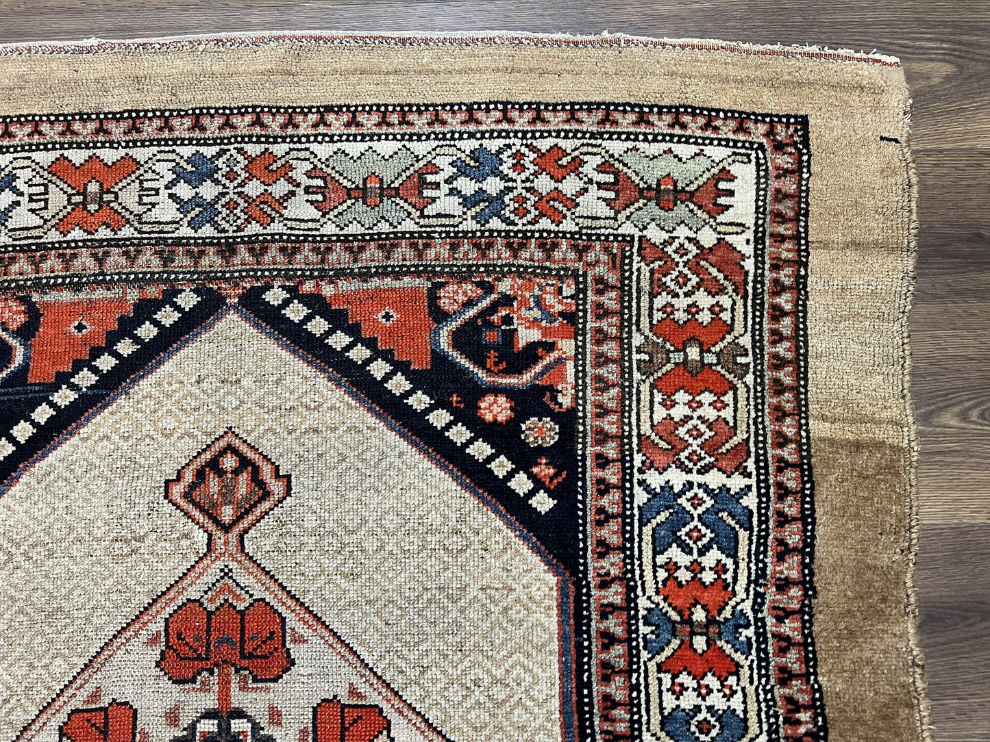 Rare Persian Sarab Tribal Runner Rug 4 x 10, Antique, Geometric Medallions, Camel Hair Runner