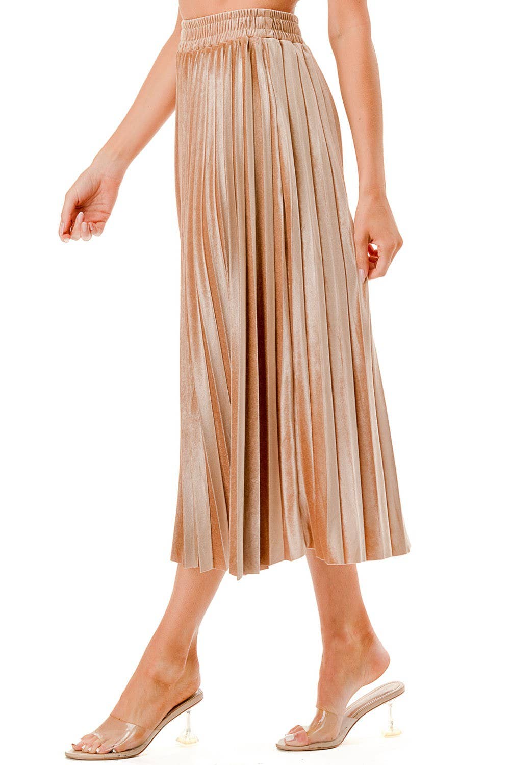 Velour Pleated Midi Skirt