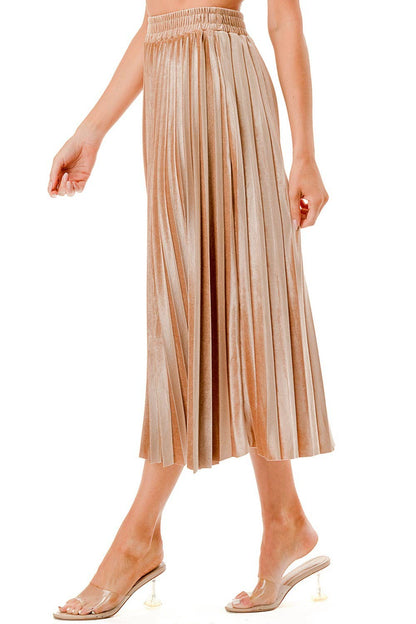 Velour Pleated Midi Skirt